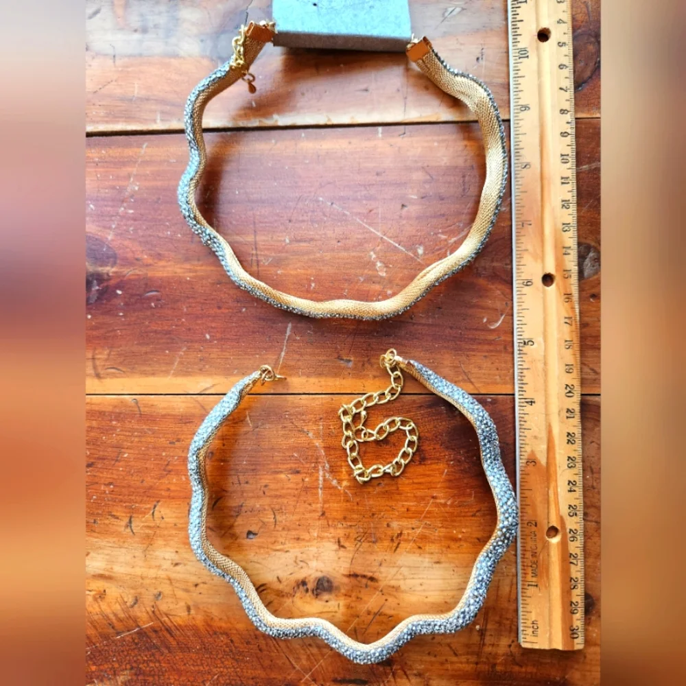 Skinny Collar With Crystals & Goldtone Hardware Statement Necklace - Picture 4 of 14